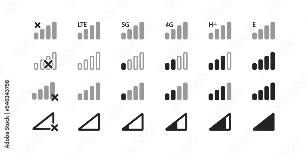 Signal strength bar icon set. Connection concept. Internet, no signal ...