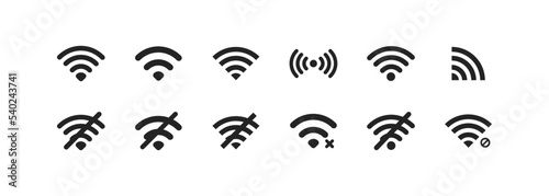 Wi fi icon set. Internet network concept. Wi-fi signal, no signal sign. Remote internet acsess symbol.
