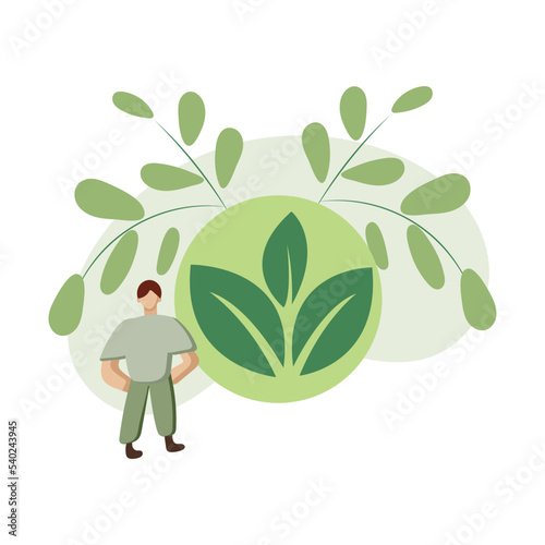 Circular economy illustration Sustainable economic growth strategy, recourses reuse and reduce co2 emission and climate impact. ESG, green energy and industry concept. Vector illustration.