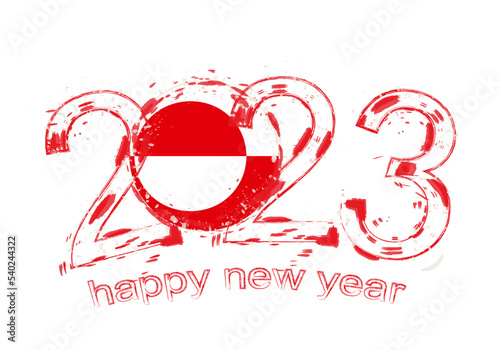 2023 Year in grunge style with flag of Greenland.