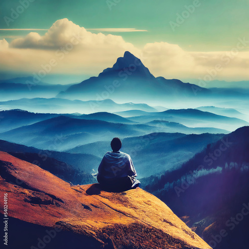 A Man Sitting on the Edge of a Mountain Meditating