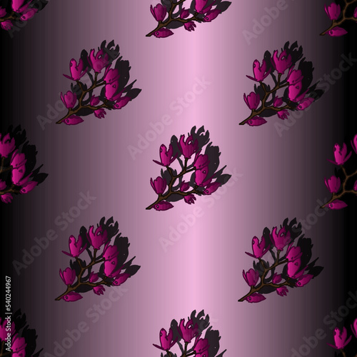 Seamless background with a magnolia branch with beautiful pink flowers. A sprig of Japanese sakura. Floral print design for wallpaper and bed linen. Thai Flower Festival. photo