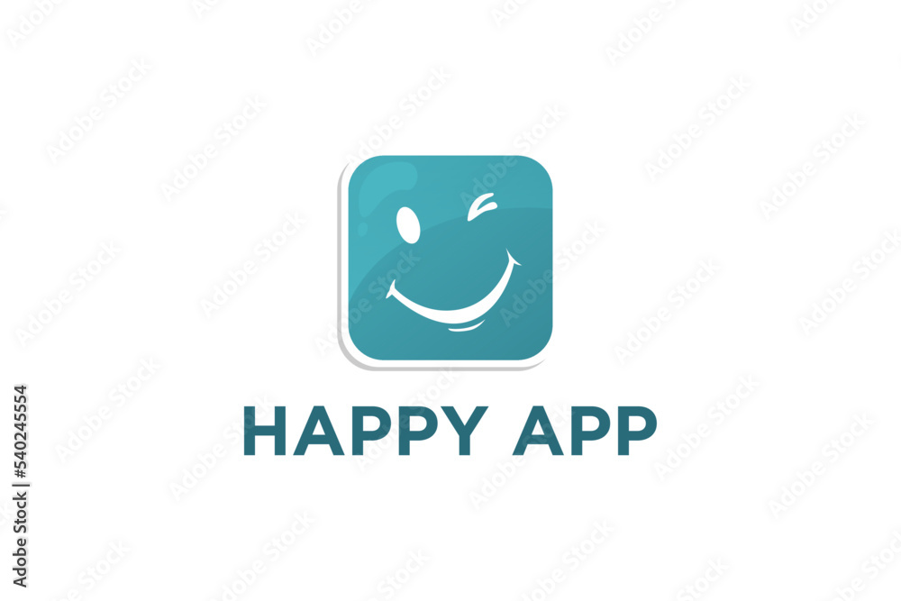 Happy app software logo icon symbol smile wink character Happy app software logo icon symbol smile wink character