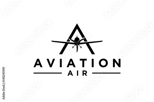 Light aircraft airline logo design modern technology plane initial letter A icon symbol
