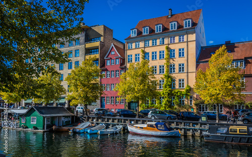 Red house in Christianshavn, Copenhagen with boats