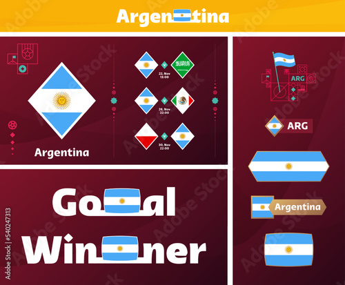 argentina national team design media kit graphic collection. 2022 world Cup Qatar Football or Soccer Championship design elements vector set. Banners, Posters, Social Media kit, templates, scoreboard