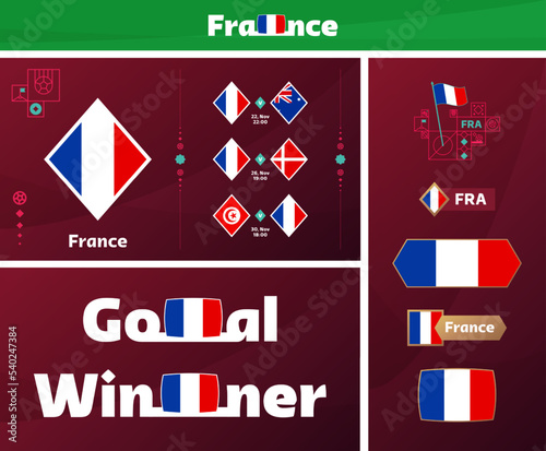 france national team design media kit graphic collection. 2022 world Cup Qatar Football or Soccer Championship design elements vector set. Banners, Posters, Social Media kit, templates, scoreboard