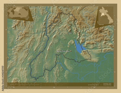 Vientiane, Laos. Physical. Labelled points of cities photo