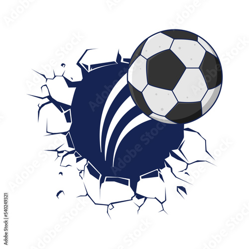 Football Soccer Ball Tearing A Hole In The White Background. Football Wall Decal Soccer Sticker Vinyl Wall Sticker