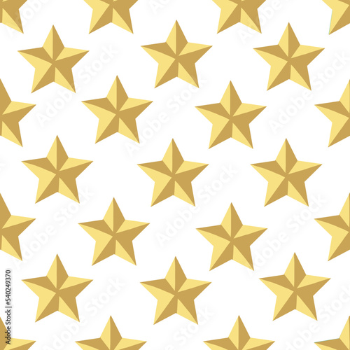 Vector 3D Gold Stars seamless pattern on white background. Shining Stars Texture Decorative Background. golden Stars Pattern for Birthday  Party  Celebration or for any other concept. 3D Stars Texture