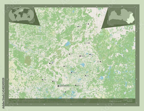 Latgale, Latvia. OSM. Labelled points of cities photo