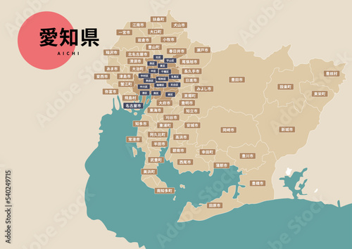 地図（地名付き）-愛知県