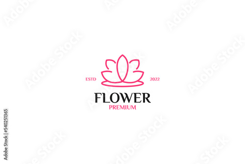 Flat outline water lily logo design vector illustration