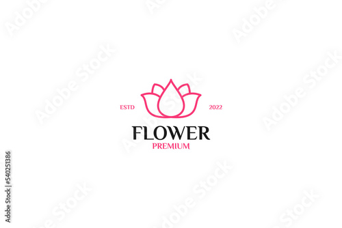 Flat outline water lily logo design vector illustration
