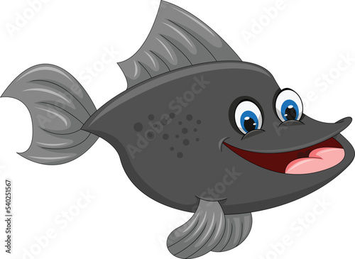 Fish black and big smile friendly cartoon vector illustration