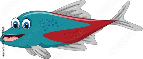 Fish blue and red with big smile funny and friendly cartoon vector illustration