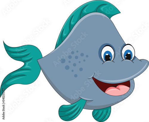 Fish blue and green fin with big smile funny and friendly cartoon vector illustration