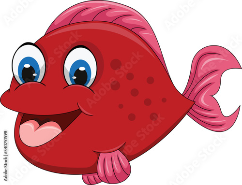 Fish red and pink fin with big smile and friendly cartoon vector illustration