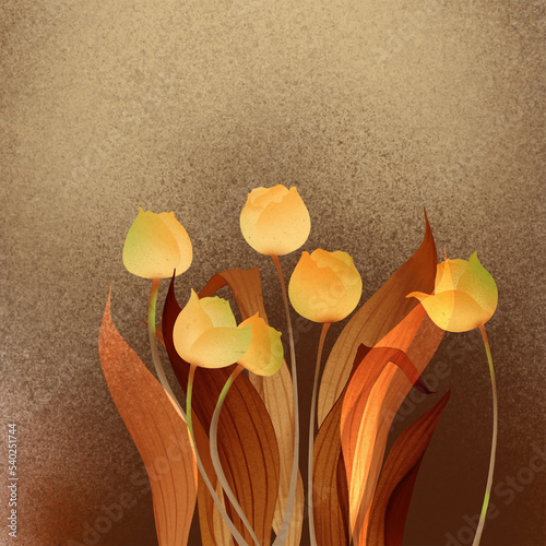 Blooming flowers in Asian style, digital illustration
