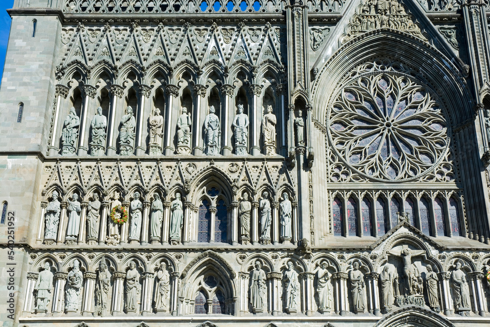 Facade of Nidaros Cathedral in Trondheim - one of the most important churches in Norway