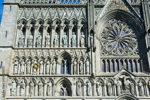 Facade of Nidaros Cathedral in Trondheim - one of the most important churches in Norway