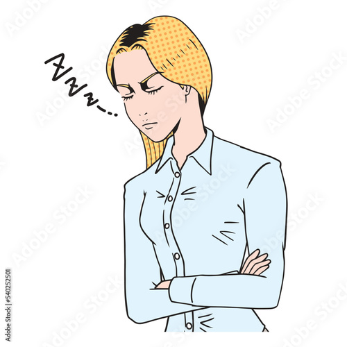居眠りする白人女性
