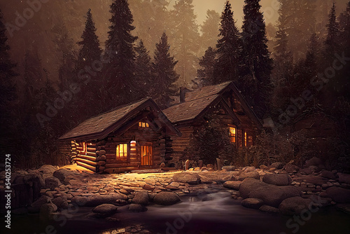log cabin in winter forest © Gbor