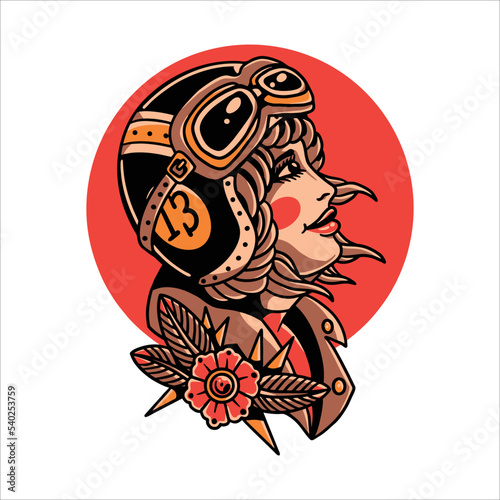 biker girl tattoo vector design