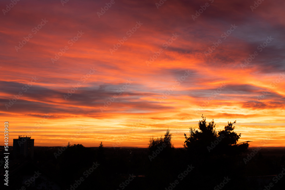 Summer evening yellow sky cloud gradient light white background. Beauty clear cloudy in sunset calm bright winter air background Gloomy vivid orange landscape environment sunrise horizon skyline view 