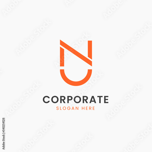 minimalist letter un or nu logo design template