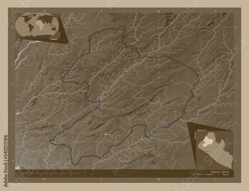 Gbapolu, Liberia. Sepia. Labelled points of cities photo