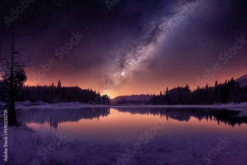 winter landscape night stars milky way