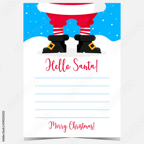 Christmas postcard or Santa letter template with blank space to fill text, message or wish list and send it to Santa Claus via polar mail. Vector illustration in flat style.