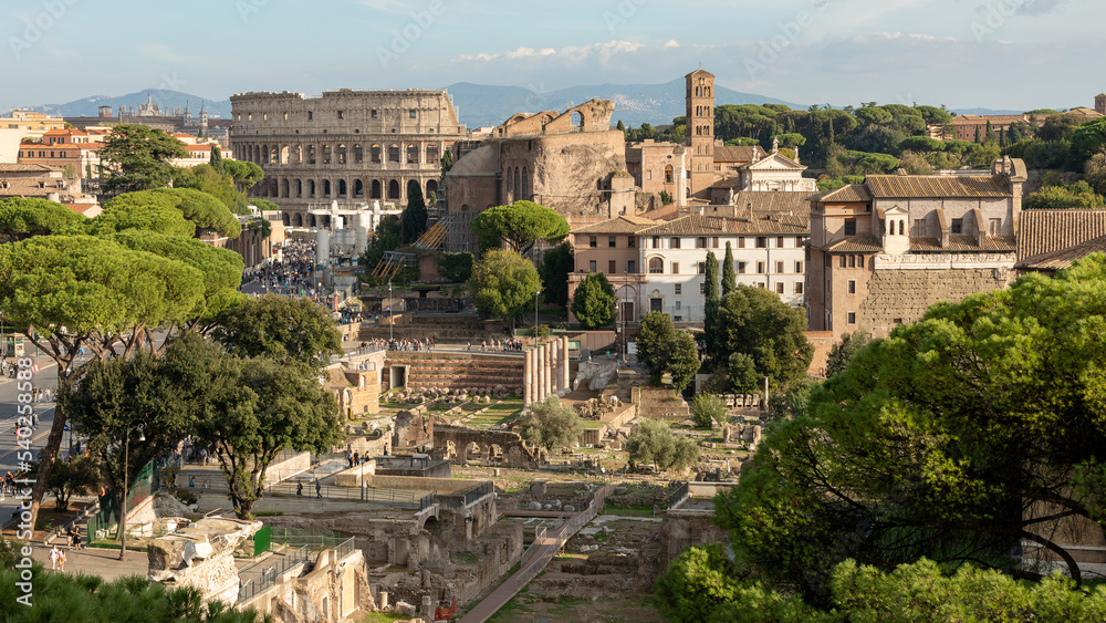 Forum and Colosseum in city of Rome on october 2022