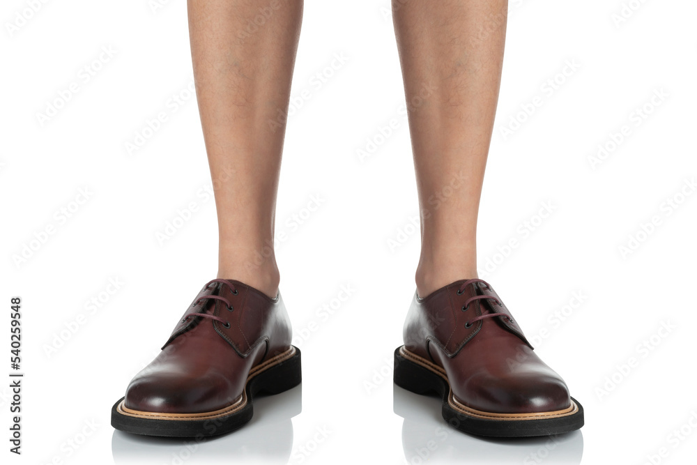 Men wearing leather shoes standing pose of front view isolated on white background