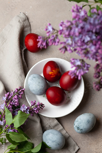 Easter colored eggs. Holiday food and easter concept.