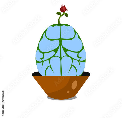 Blooming brain vector art. Wellness mind, mental health, positive think, wellbeing. Human brain in flowers. Self care, psychology, therapy. Psychologist help, growth. Anatomy abstract illustration