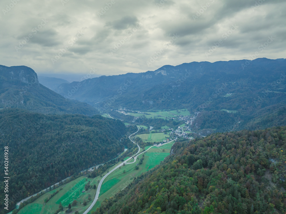 Fototapeta premium Romania - Typical Transylvanian highlands with colorful leaves from a drone