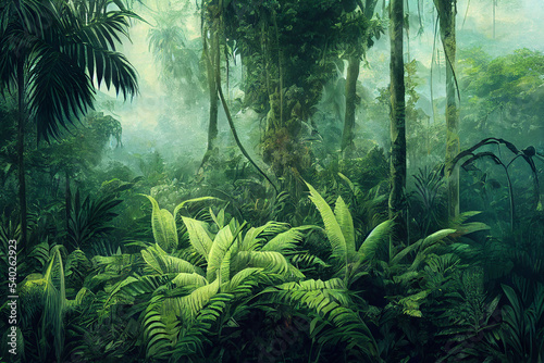 Tropical background green plant leaf South America forest jungle palm tree