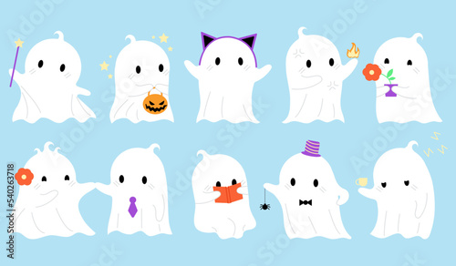 Flat ghost collection for decorative design. Halloween vector set. Cartton style. Funny illustration for print, web, media and other proposes. photo