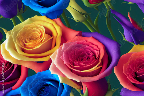 Rose seamless pattern. Repeatable floral pattern consisting of colorful scatter flowers. Realistic detailed flowers for your designs  wallpapers. 3D rendering