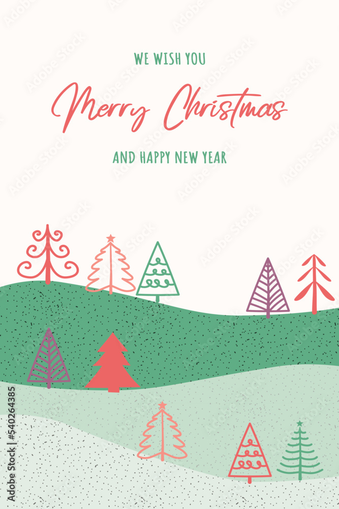 Hand drawn Christmas trees. Design of a winter card. Vector illustration