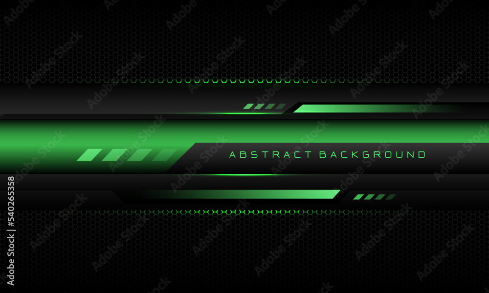 Abstract metallic green line black cyber geometric line banner on black hexagon mesh pattern design ultramodern luxury futuristic technology background vector Abstract metallic green line black cyber geometric line banner on black hexagon mesh pattern design ultramodern luxury futuristic technology background vector