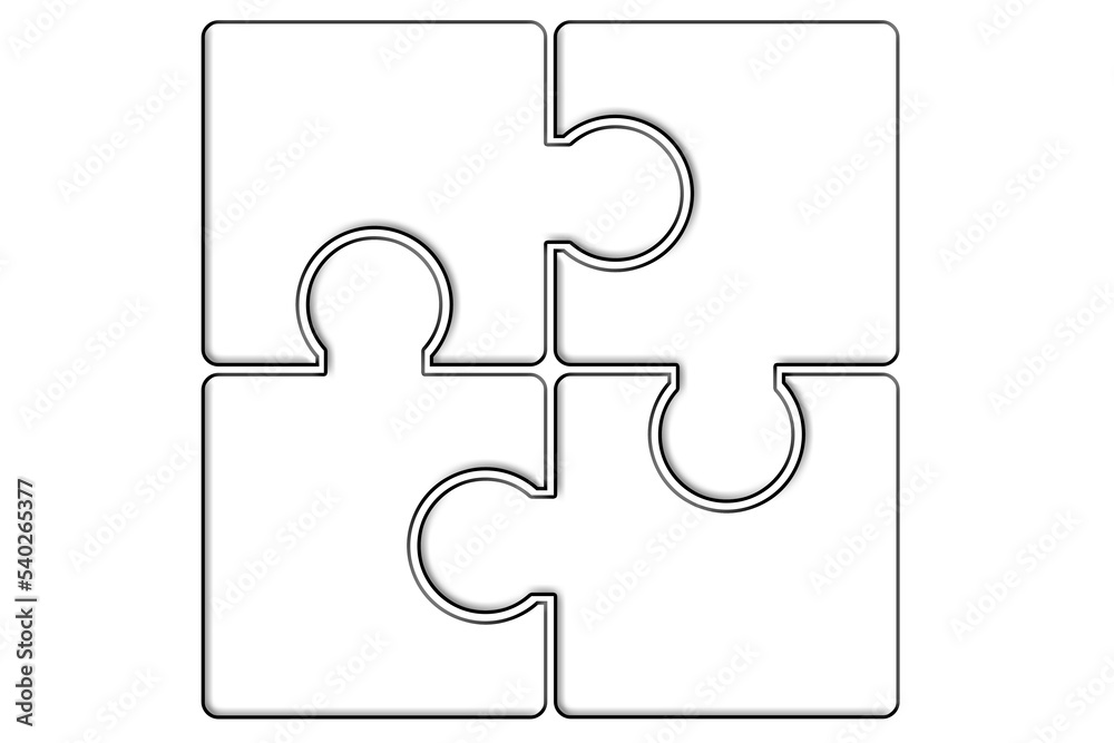 Blank four pieces jigsaw puzzle isolated