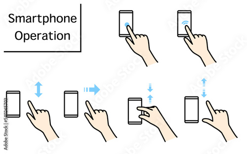スマートフォンを操作（ピンチ・ズーム・スワイプ・フリック・タップ・ダブルタップ）する動作のイラスト