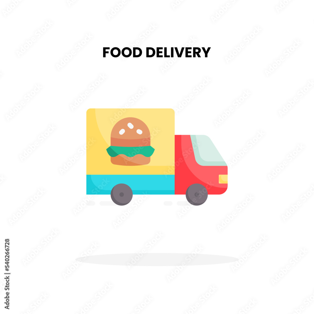 Food Delivery by truck flat icon, Vector Illustration for Food Graphic Design Element. Isolated on white background Food Delivery by truck flat icon, Vector Illustration for Food Graphic Design Element. Isolated on white background