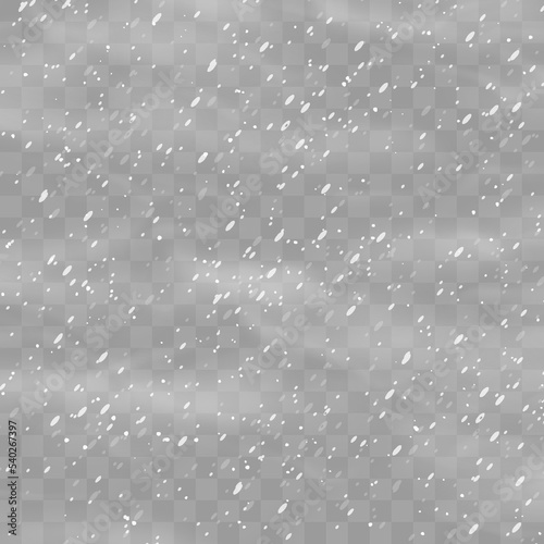 Christmas snow. Falling snowflakes on png background. Vector heavy snowfall. White snowflakes flying in the air. Snow flakes, snow and blizzard. Vector illustration isolated on transparent.