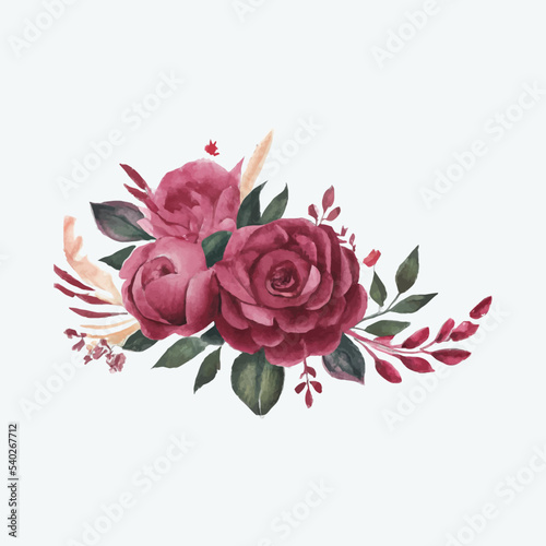 Watercolor floral frame bouquets of roses and leaf design