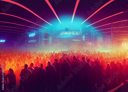 A huge crowded disco party in a nightclub. Disco. Nightclub. Big party © Aquir