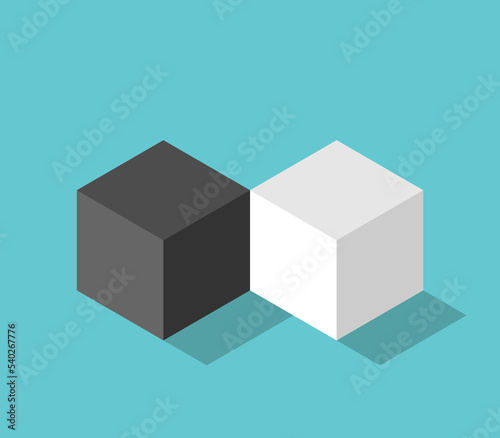 Isometric opposite cubes couple. Love, extremes, partnership, difference, relationship, individuality and minimalism concept. Flat design. EPS 8 vector illustration, no transparency, no gradients